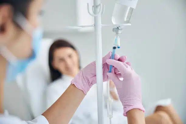 Woman getting a IV Therapy for loss weight