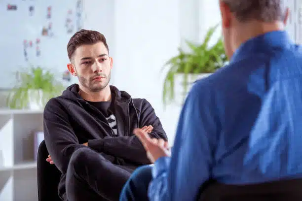 Depress patient having a consultation with a professional psychiatrist.