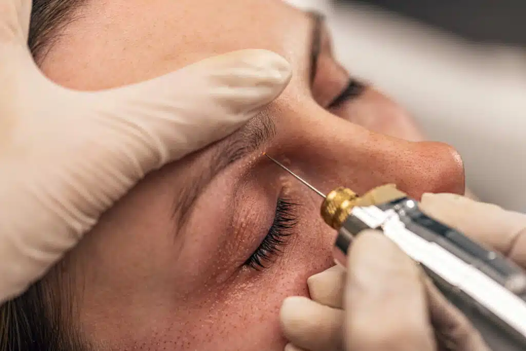 Fibroblast skin treatment for eye wrinkles